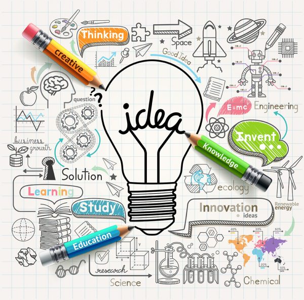Lightbulb,Ideas,Concept,Doodles,Icons,Set.,Vector,Illustration.